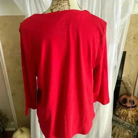 Christmas Tree Women’s Shirt. V- Neck . Red with Shiny Embellishments. NWT. PXL. - Picture 2 of 5